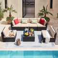 7 Pieces Wicker Rattan Outdoor Sectional Sofa Set with Cushion and Glass Table I74421
