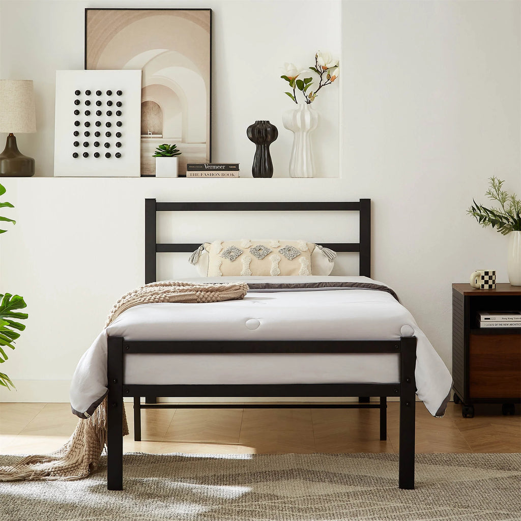 Metal Platform Bed Frame with Headboard and Footboard, Twin, Matte Black D876485