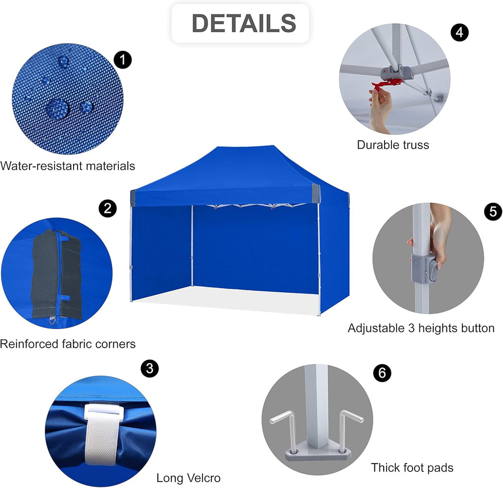 Blue 10'x15' Pop Up Canopy Tent with Removable Sides Walls P440394