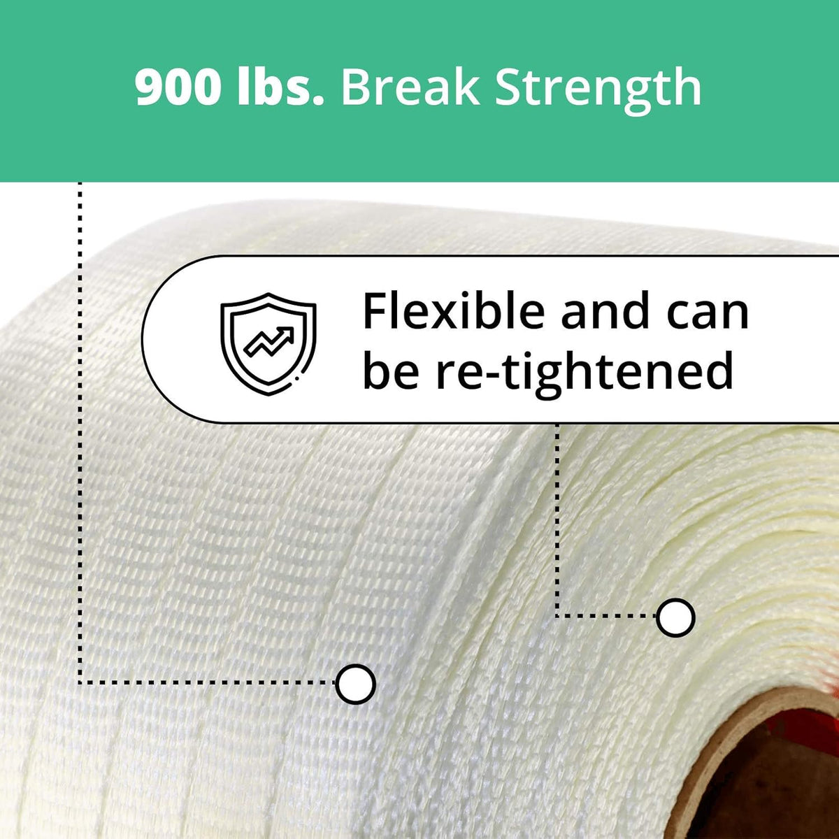 3/4" x 2100’ Woven Cord Strapping Roll, 900 lbs Break Strength, White U3436