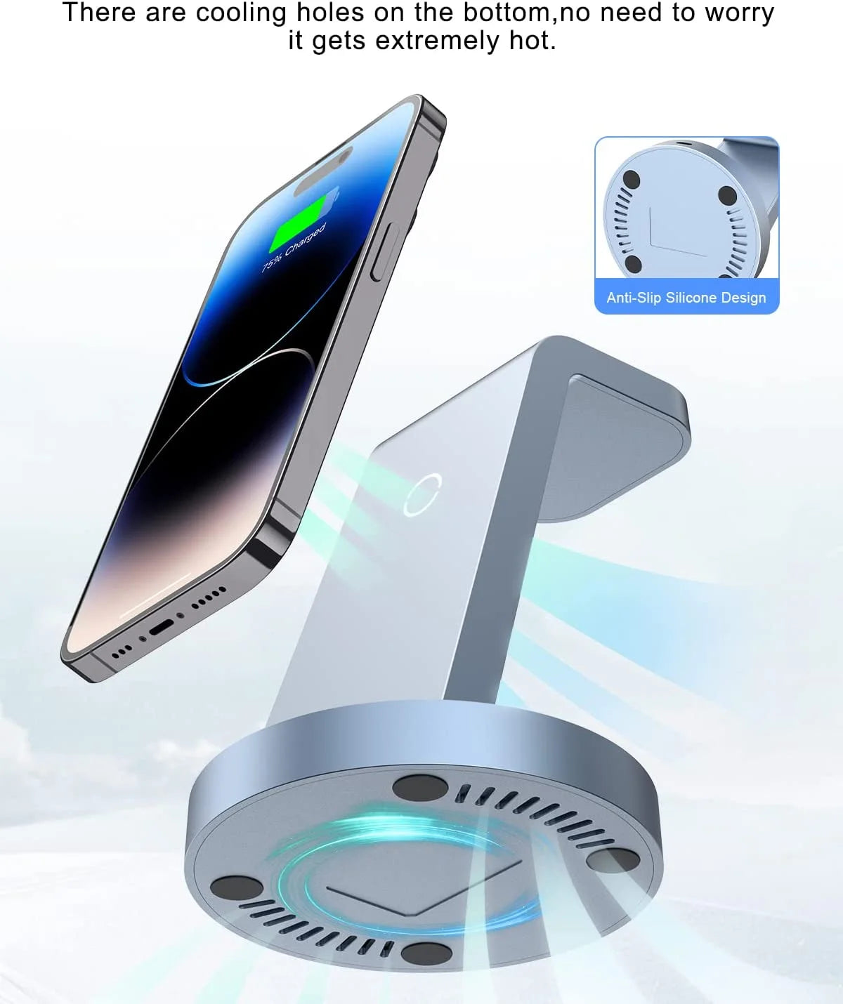 3 in 1 Wireless Charging Station for iPhone and Apple Watch (Blue) P797