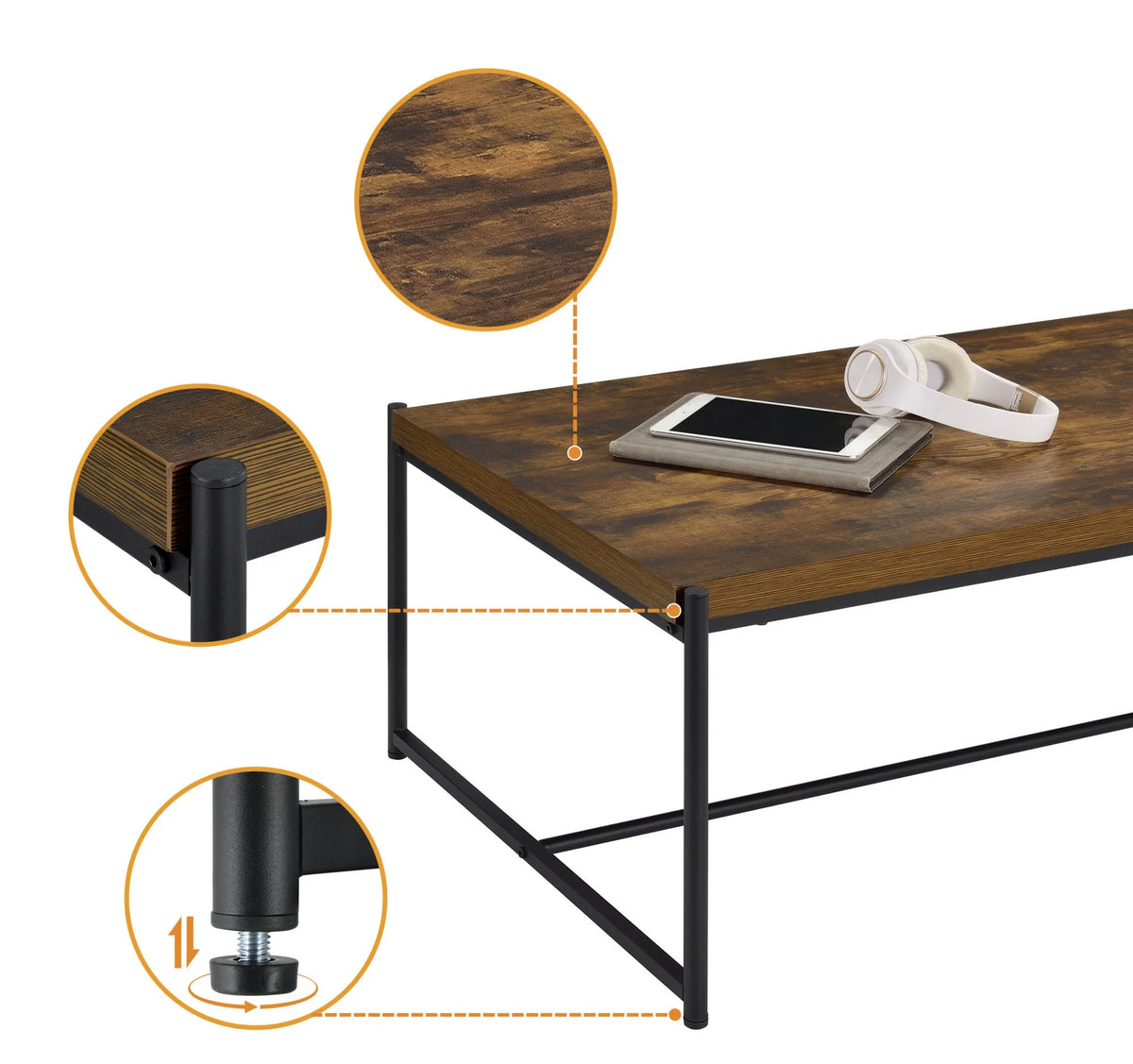 3 Piece Brown Engineered Wood Coffee and End Table Set V793476