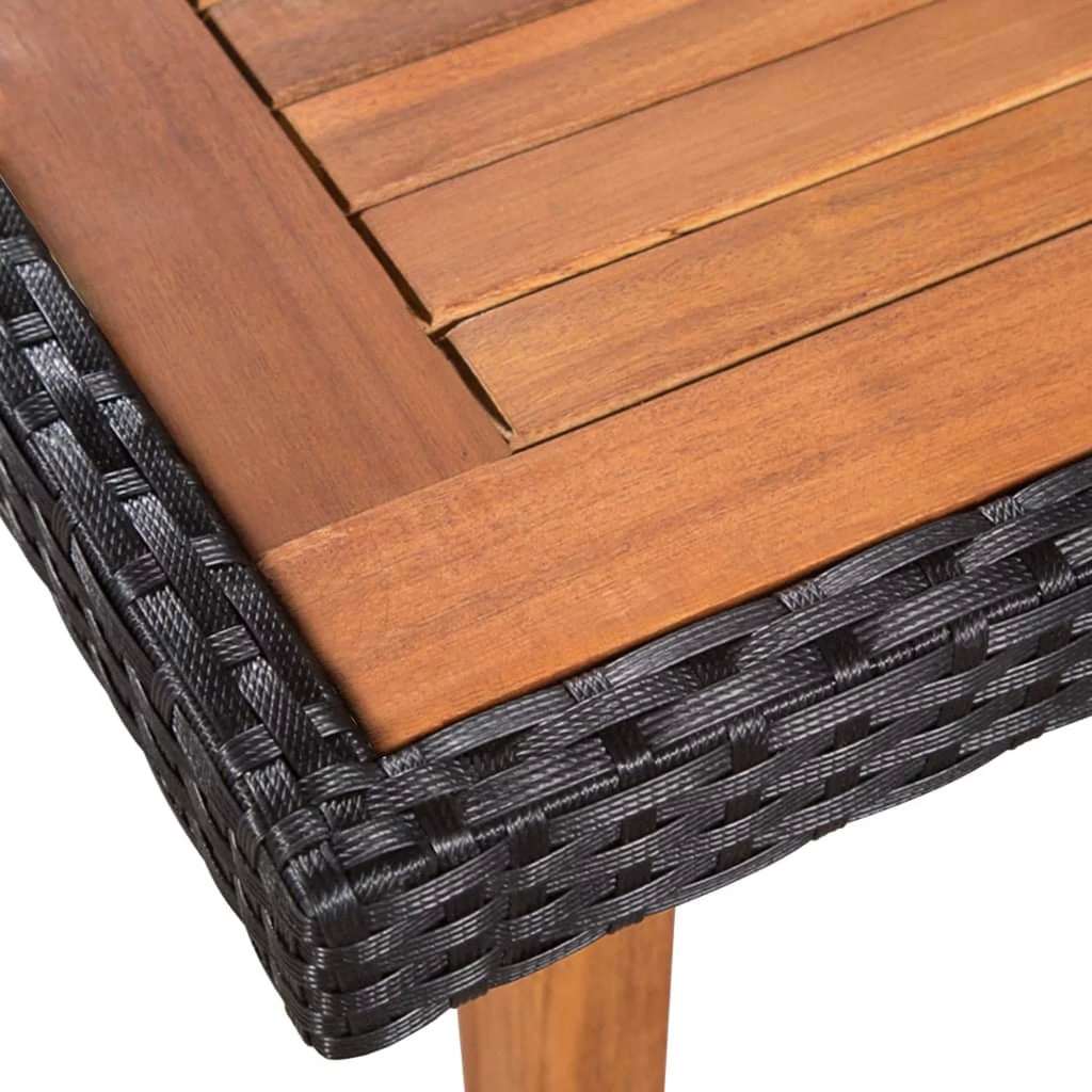 5 Piece Acacia Wood Top Dining Table and 4 Chairs Black Poly Rattan Outdoor Dining Set T5495