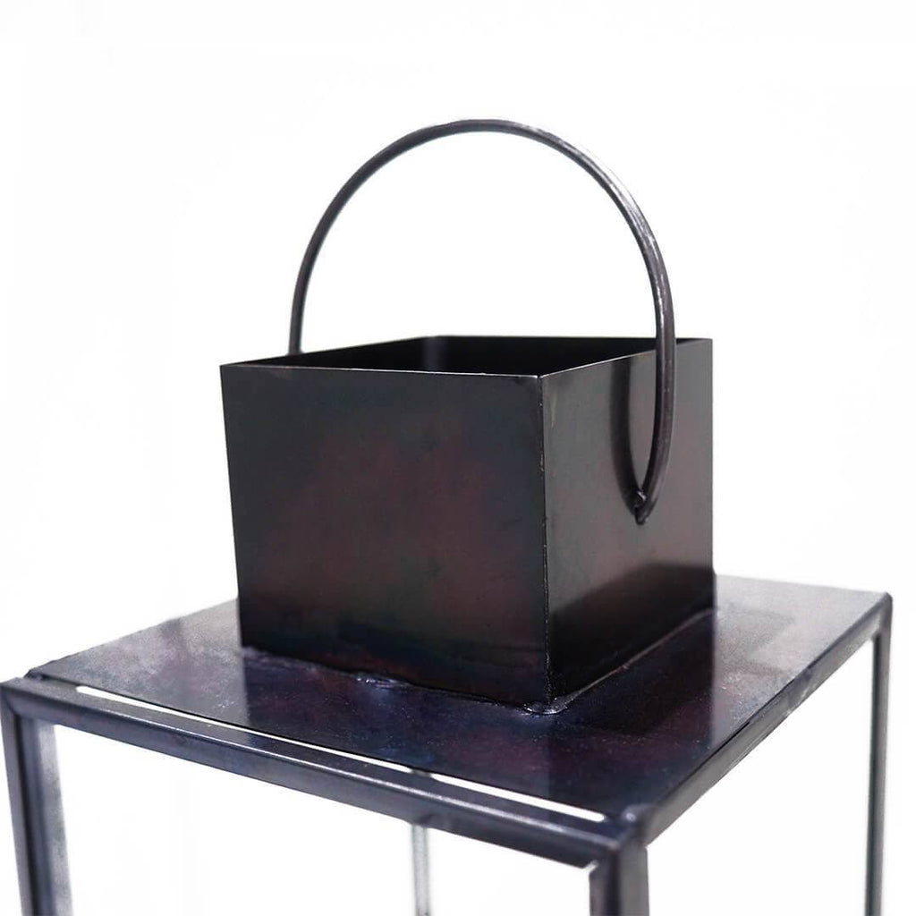 Black Glass Taper Candle Lantern Set X867