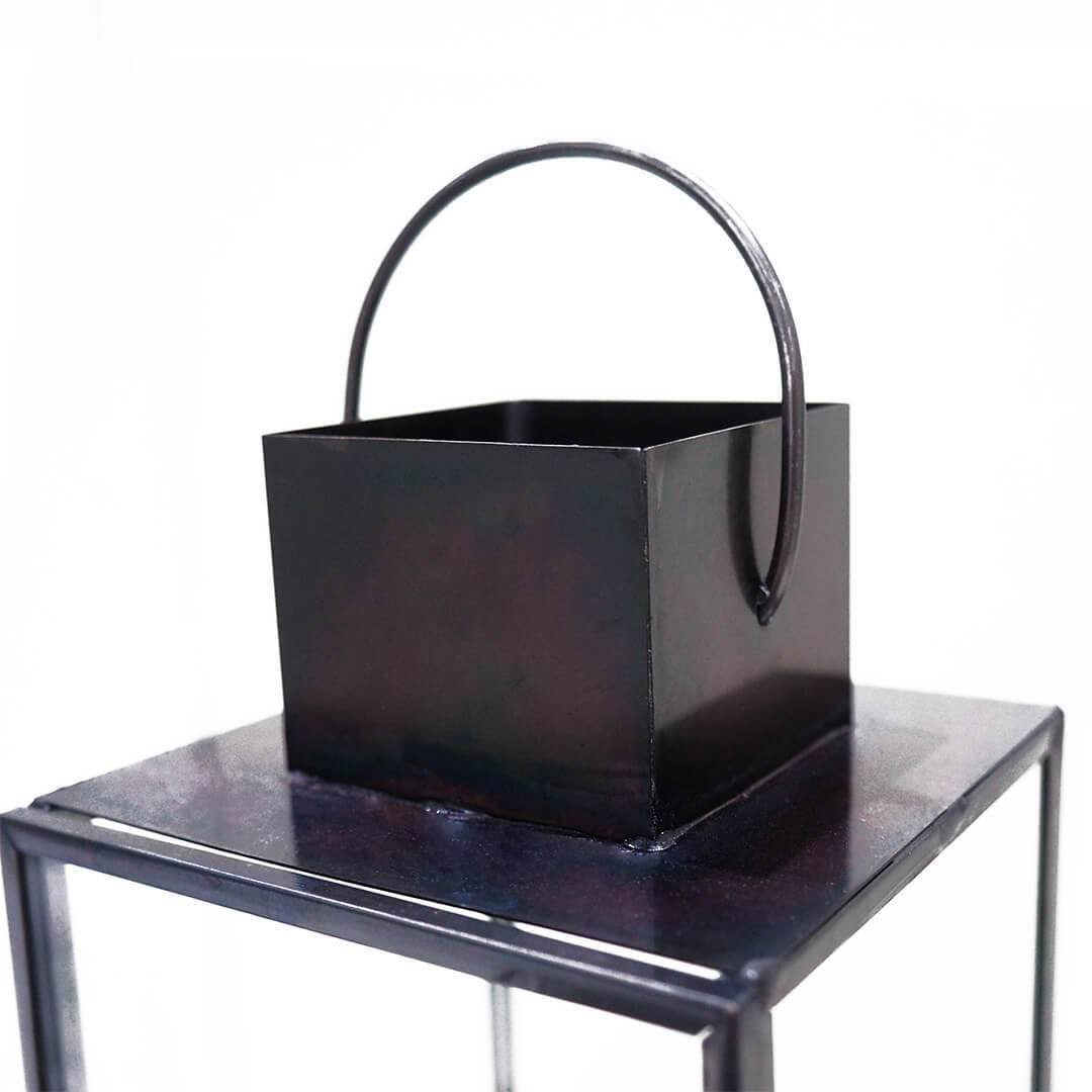 Black Glass Taper Candle Lantern Set X867