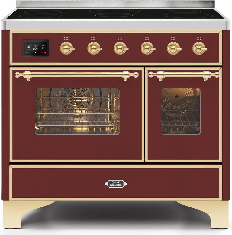 40 Induction Range with Electric Oven in Burgundy with Brass Trim N498464
