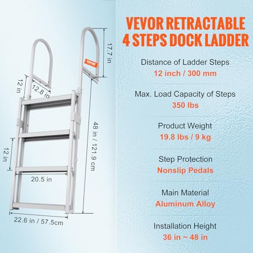 5 Steps Aluminum Retractable Dock Ladder L50114