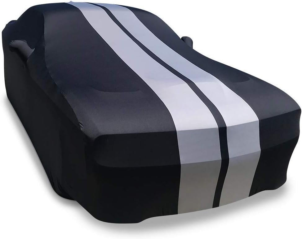 Black with Red Stripes Stretch Satin Car Cover R673