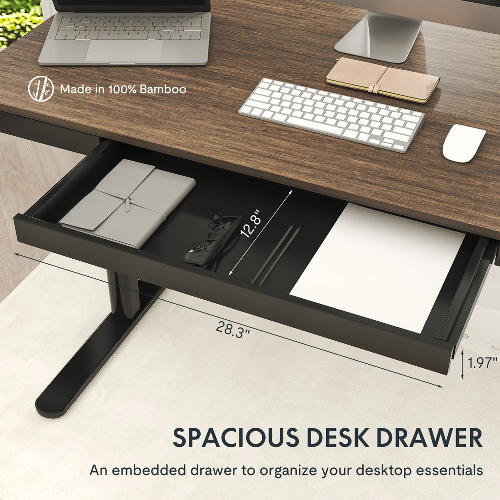 Dark Bamboo 55"x28" Standing Desk with Drawers A2863