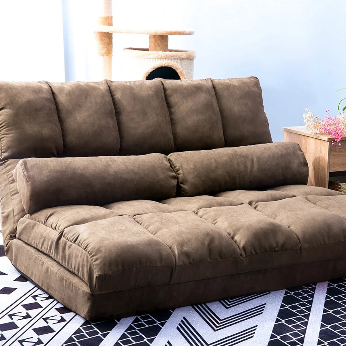 Brown Double Chaise Lounge Sofa with Two Pillows G186