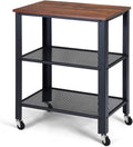 3-Tier Rolling Utility Cart with Metal Frame Wooden Table and Two Grid Storage Shelves M541