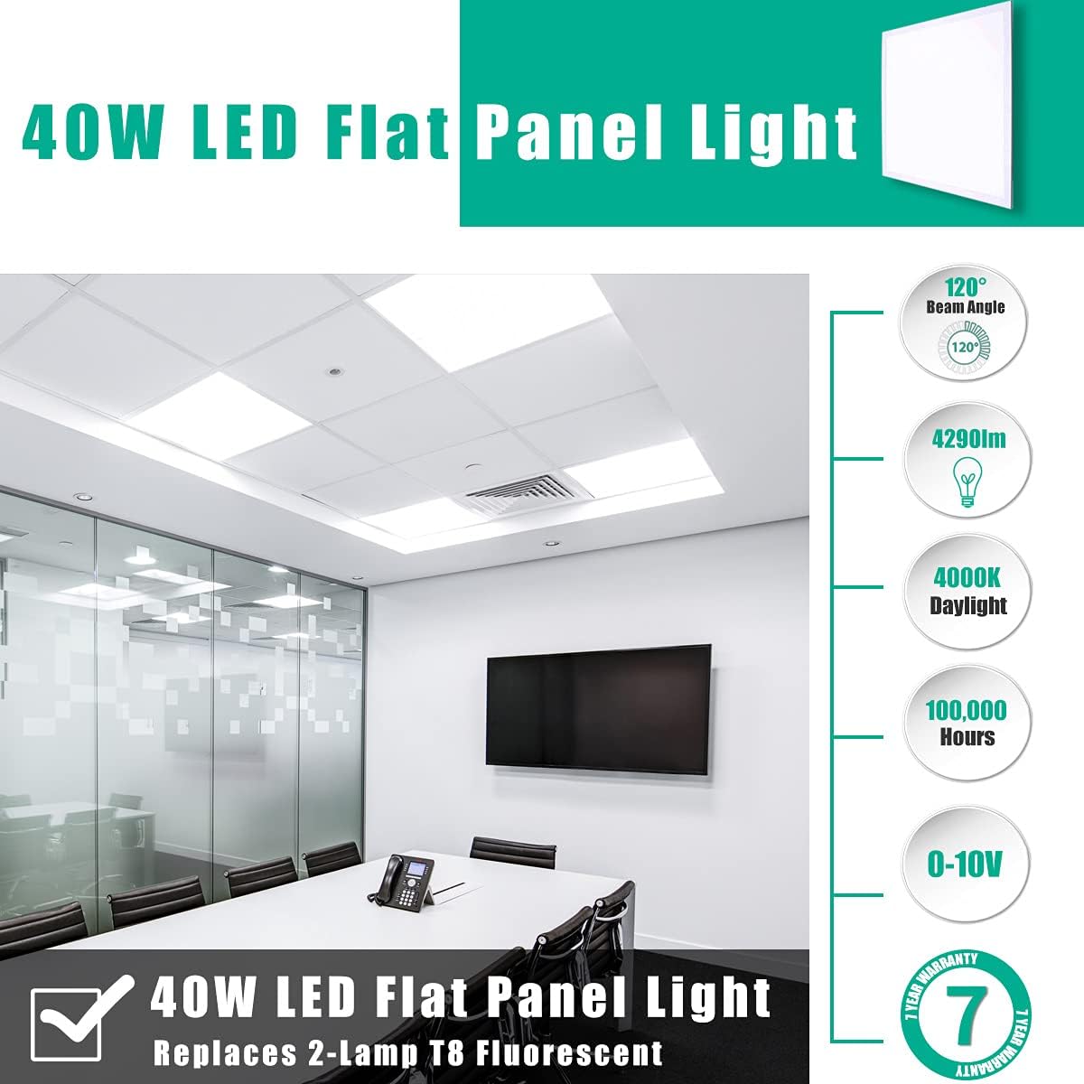2X2 FT 39W 4000K 4290 LM Back Lit LED Flat Panel Troffer Light Fixture, 4-Pack K29316