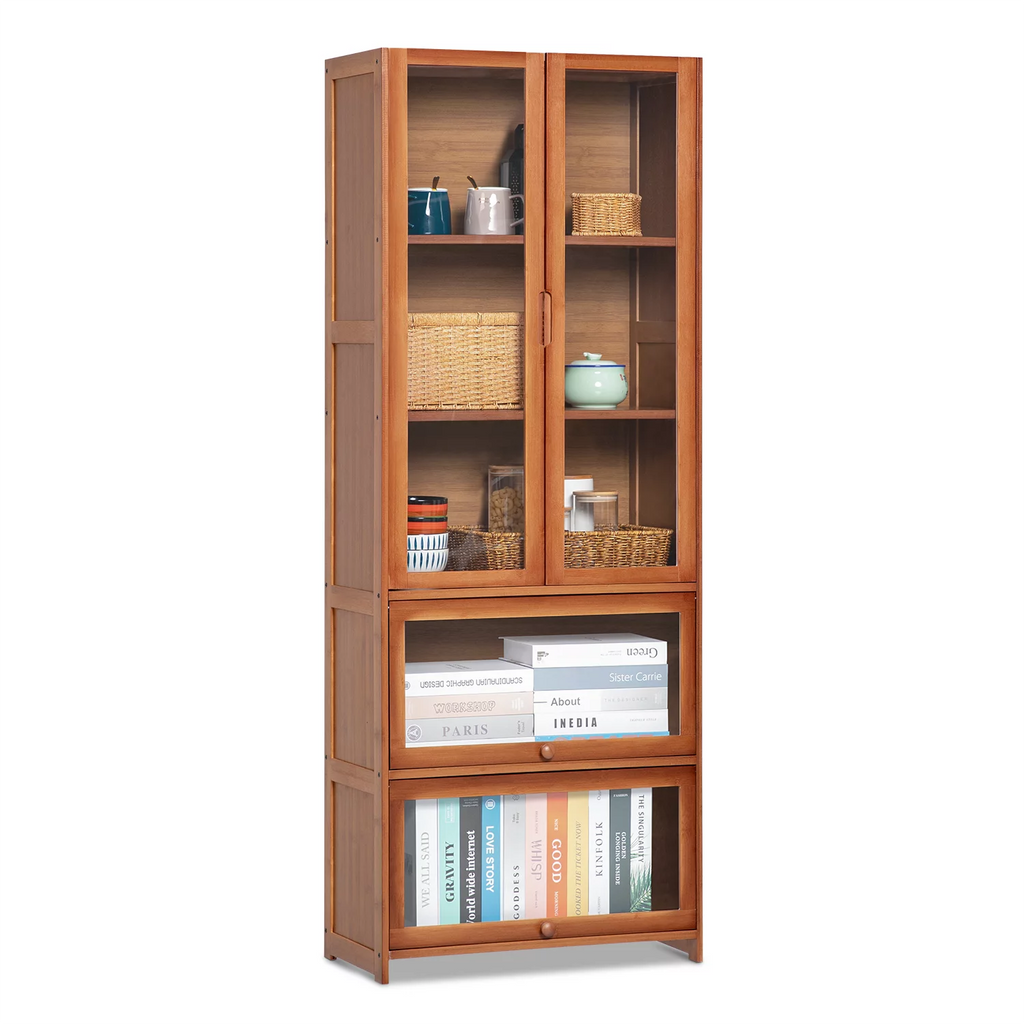 Bamboo 5 Tier Bookcase with Acrylic Doors P2269