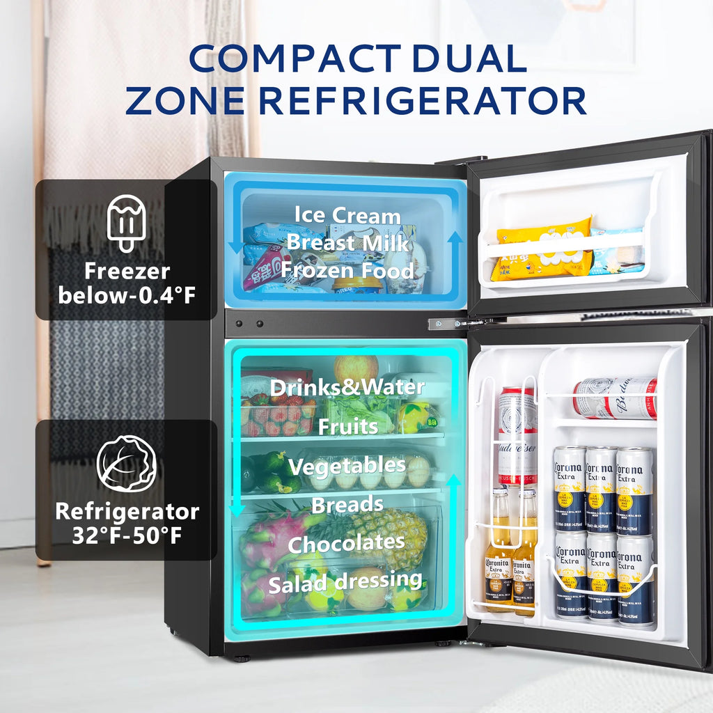 Black 3.2 Cu ft Two Door Mini Refrigerator with Freezer B277107