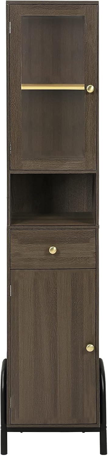 67'' Tall Bathroom Storage Cabinet with Drawer, Glass Door & Shelves L8796