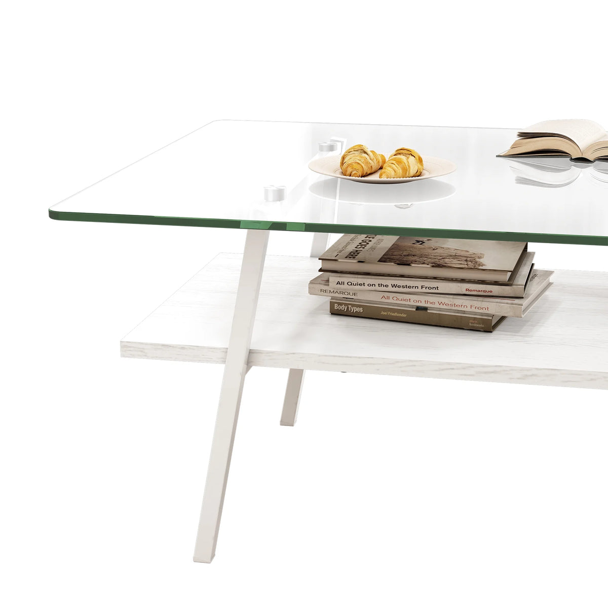 Rectangle Coffee Table with Tempered Glass Tabletop and White Metal Legs K9415