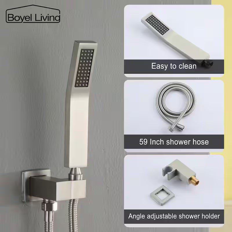 12 in. Ceiling Mount Dual Shower Heads with Pressure Balance Valve in Brushed Nickel V87739