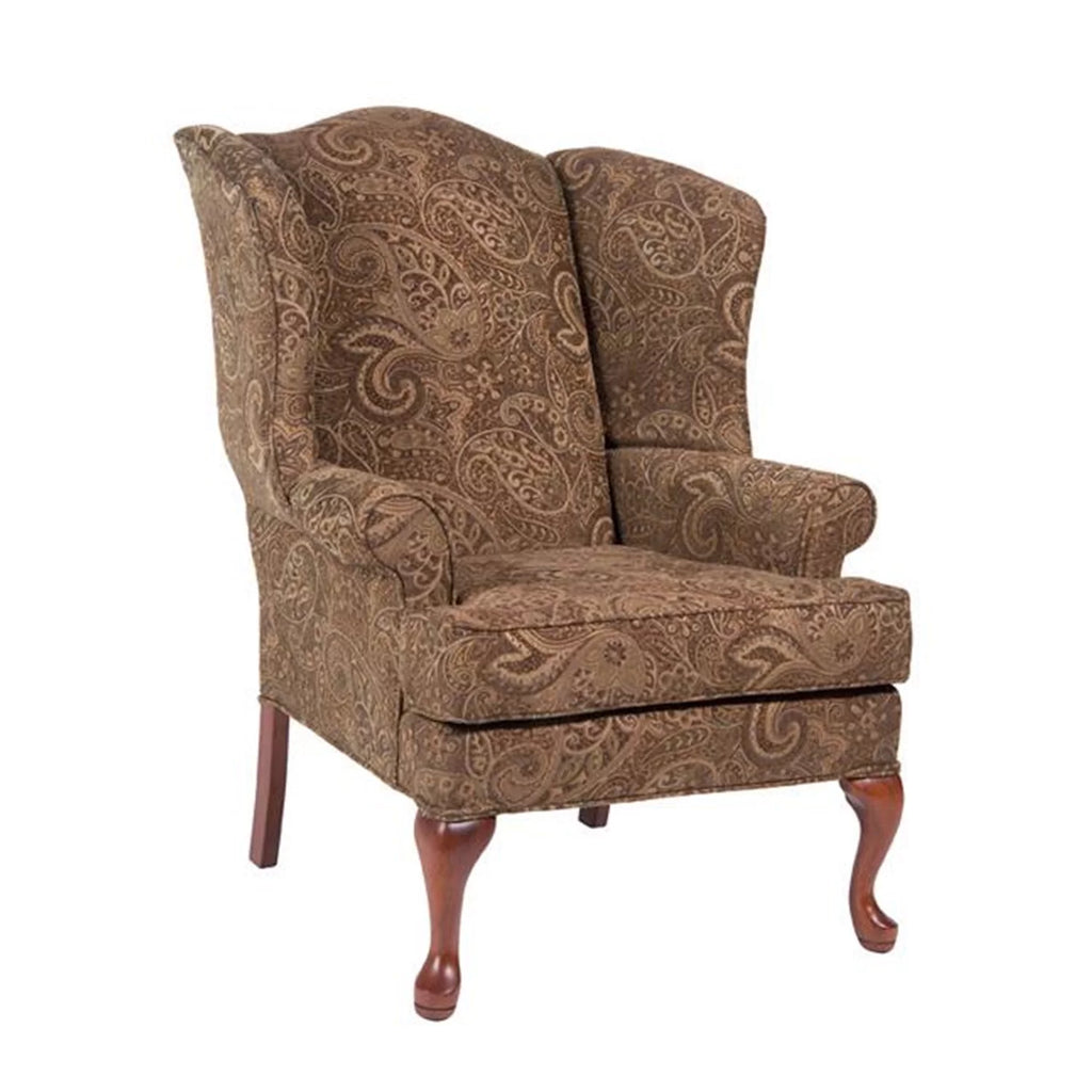 Paisley Cocoa Brown Chenille Fabric Wing Back Accent Chair T6201