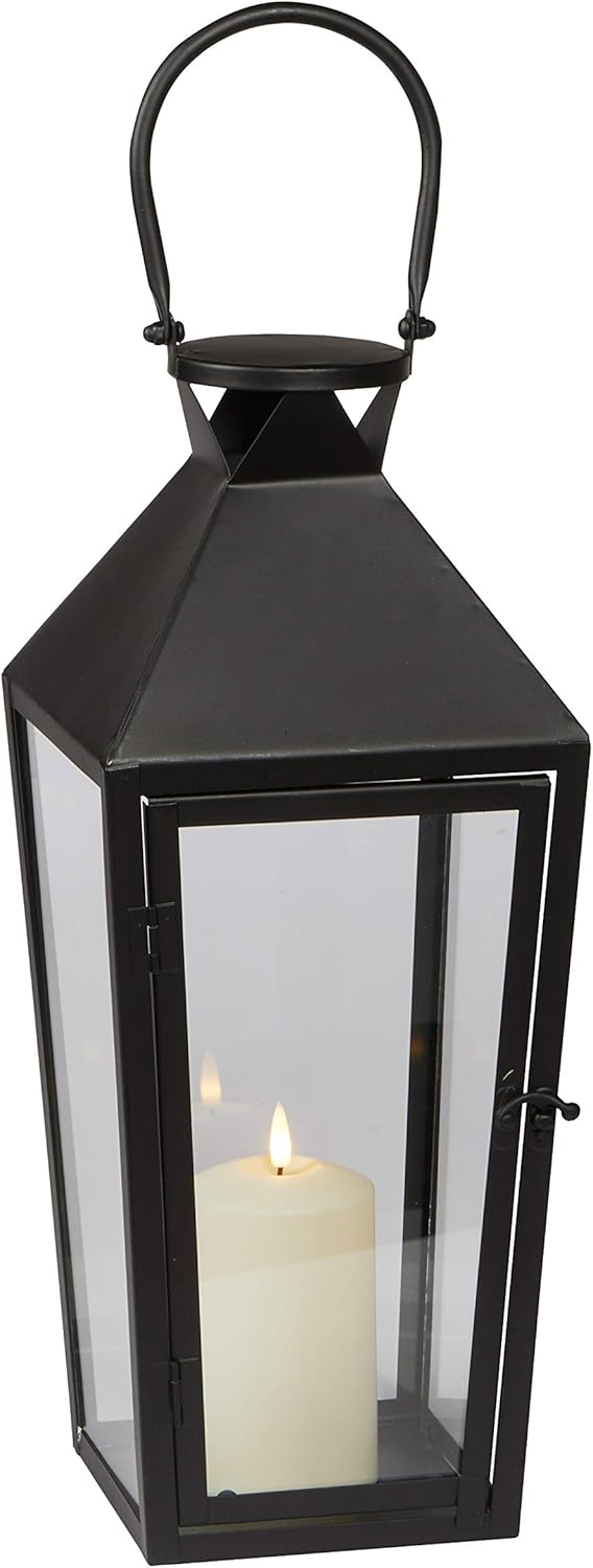 Black Metal LED Flameless Candle Lantern C240615