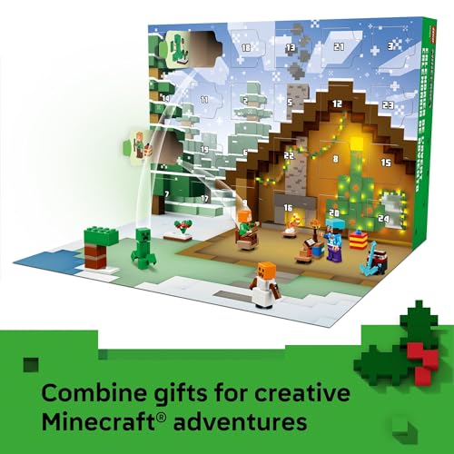 LEGO Minecraft Advent Calendar Building Toy with 24 Buildable Surprises and 8 Minifigures Q4291