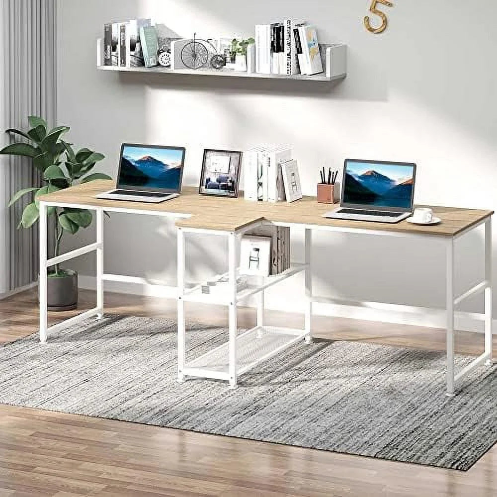 Two Person Computer Desk with 2 Storage Shelves I6988