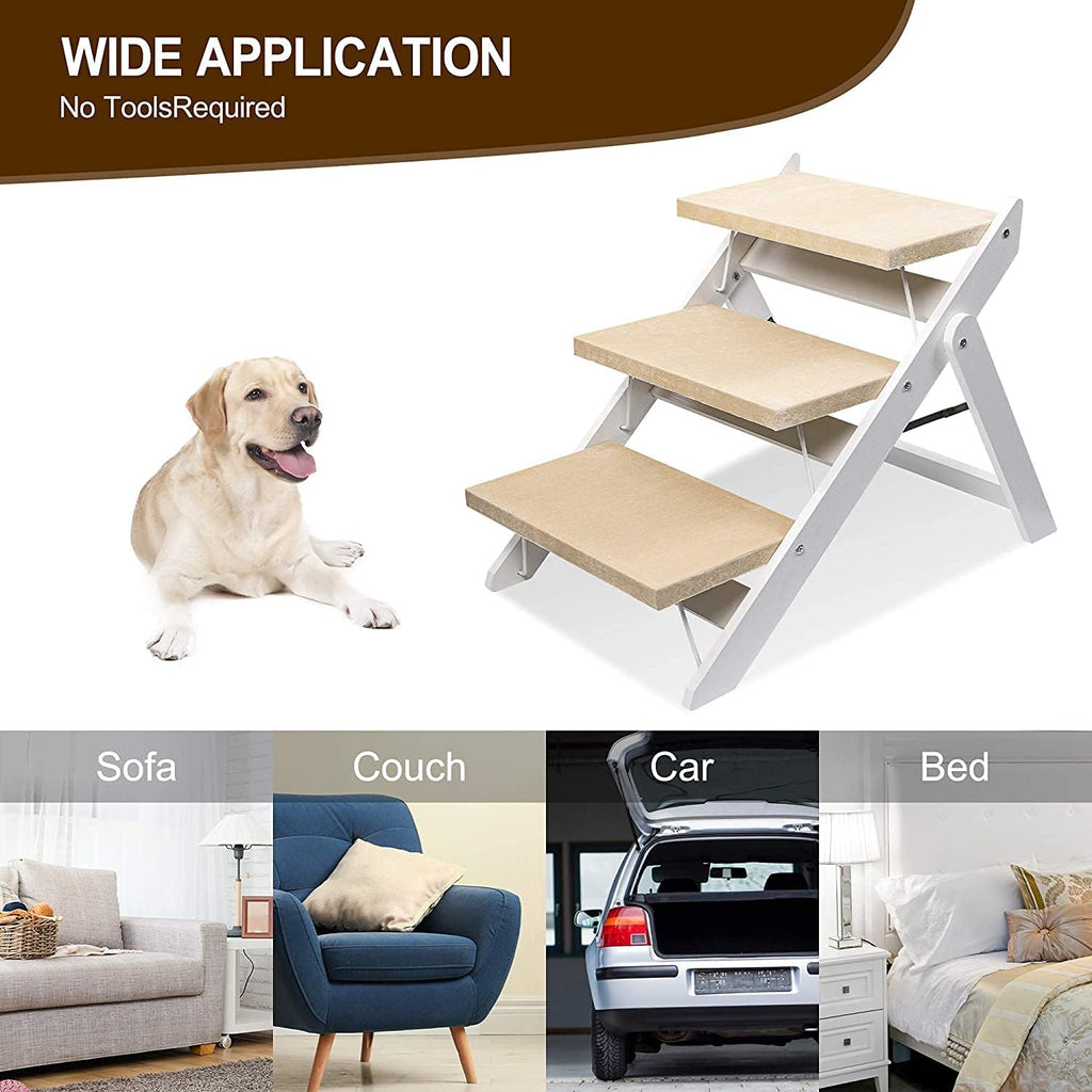 Wooden Foldable 3-Step Dog Stairs for High Beds and Cars O77611