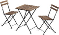 3 Pieces Folding Dining Table Chairs with Teak Wooden Top Anti-Rust Steel Frame R237175