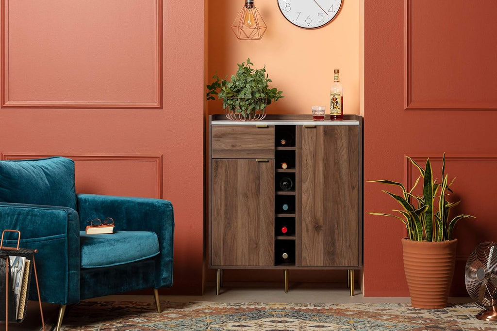 Natural Walnut and Faux Carrara Marble Buffet O242721