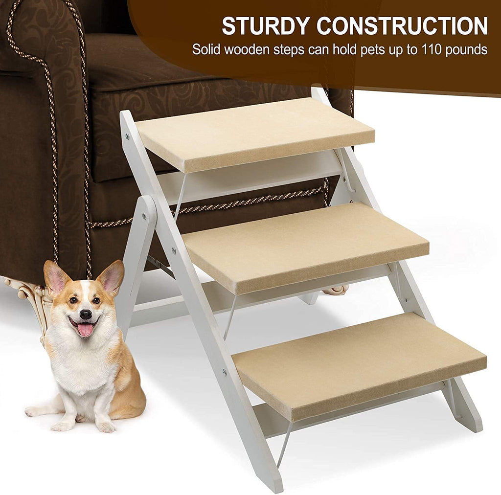 Wooden Foldable 3-Step Dog Stairs for High Beds and Cars O77611