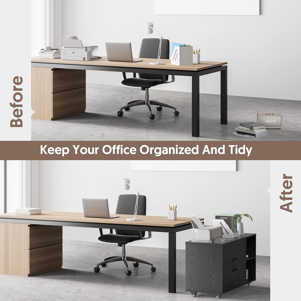 Black Rolling File Cabinet with Storage Z4419