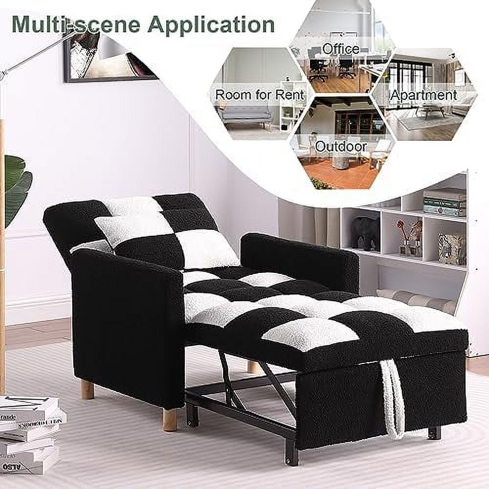 Convertible Chair Bed 3-in-1 Sleeper Single Sofa Chair Bed with Pillow Adjustable Backrest Recliner with Soft Teddy Fabric Pull Out Sleeper Bed J26125