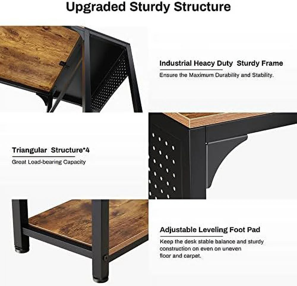 55 Inch Computer Desk with Monitor Stand and Shelves F30359