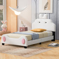 White Twin Size Upholstered Platform Bed with Headboard R571