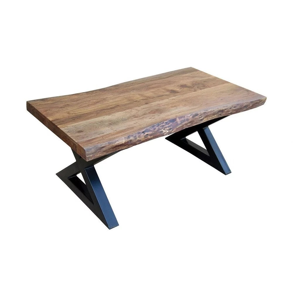 Black and Brown Wooden Coffee Table with Metal Frame Legs F6974