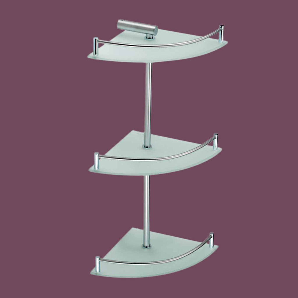 3 Tier Corner Stainless Steel Glass Shelves Y4782