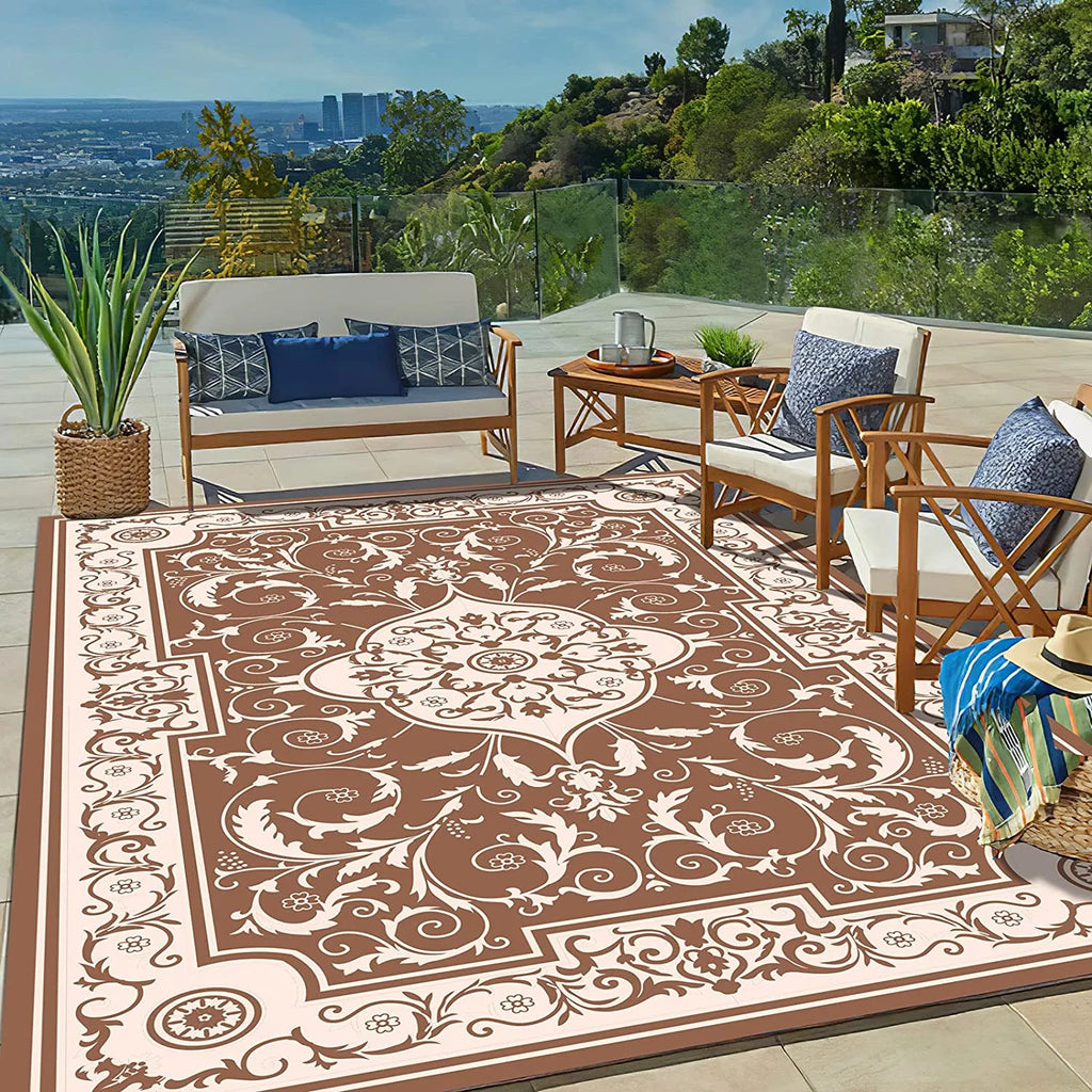 Reversible Outdoor Rug 9x12 Beige Brown S70708