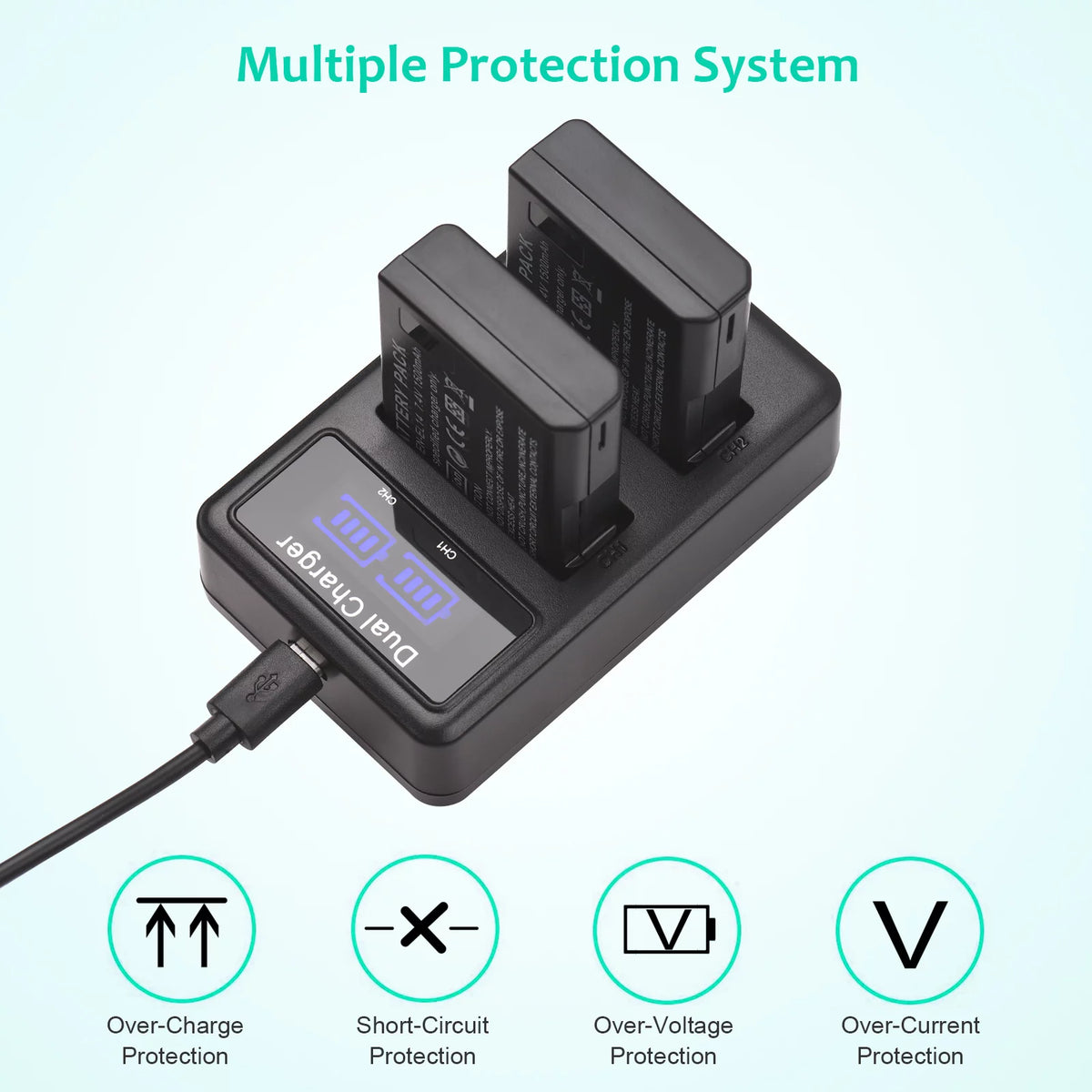 2pcs 7.4V 1500mAh Battery + 1pc Dual Channel Battery USB Port Screen Display P552689