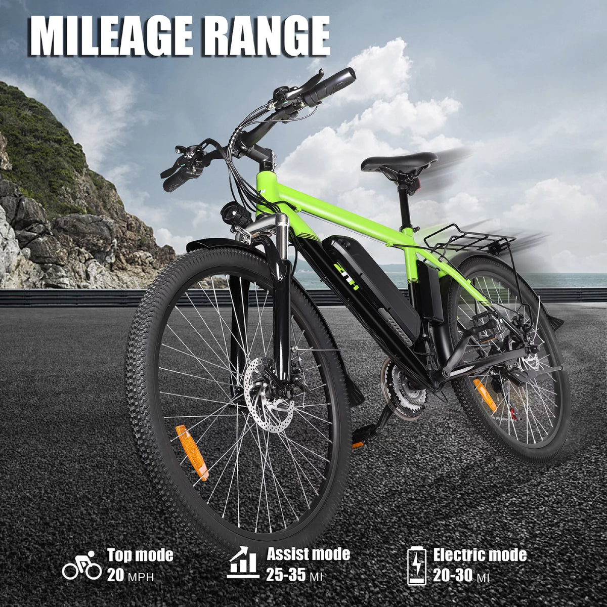 Electric Bike 26 Adults 350W Motor 36V 10Ah Battery 21-Speed Green K871