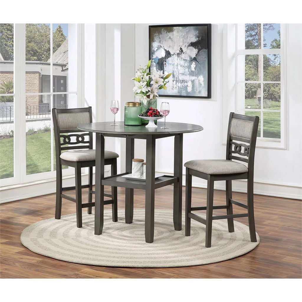 Gray Solid Wood Drop Leaf Counter Table with 2 Chairs L59118