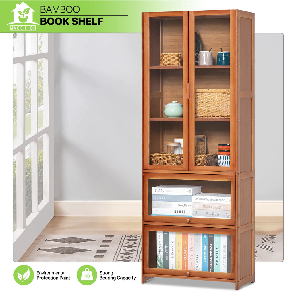 Bamboo 5 Tier Bookcase with Acrylic Doors P2269
