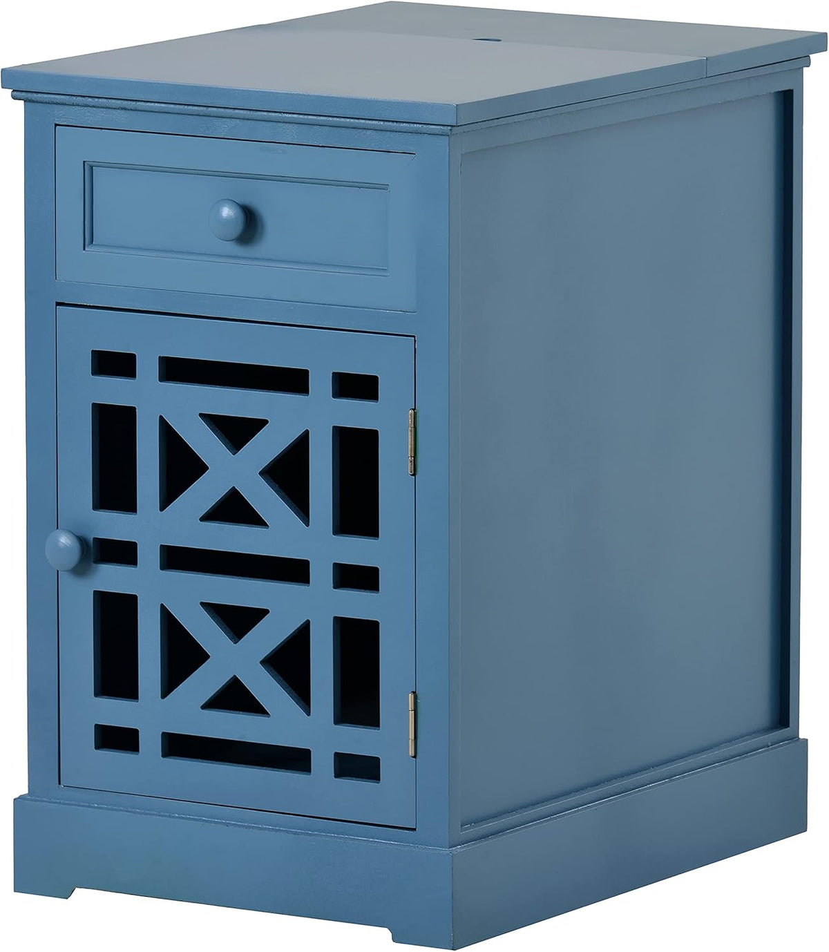 Navy Blue Antique End Table with Drawer and Storage Cabinet I786477