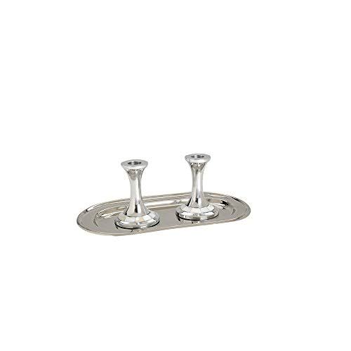 Aluminum Candle Holders with White Enamel Inlay and Tray D30625