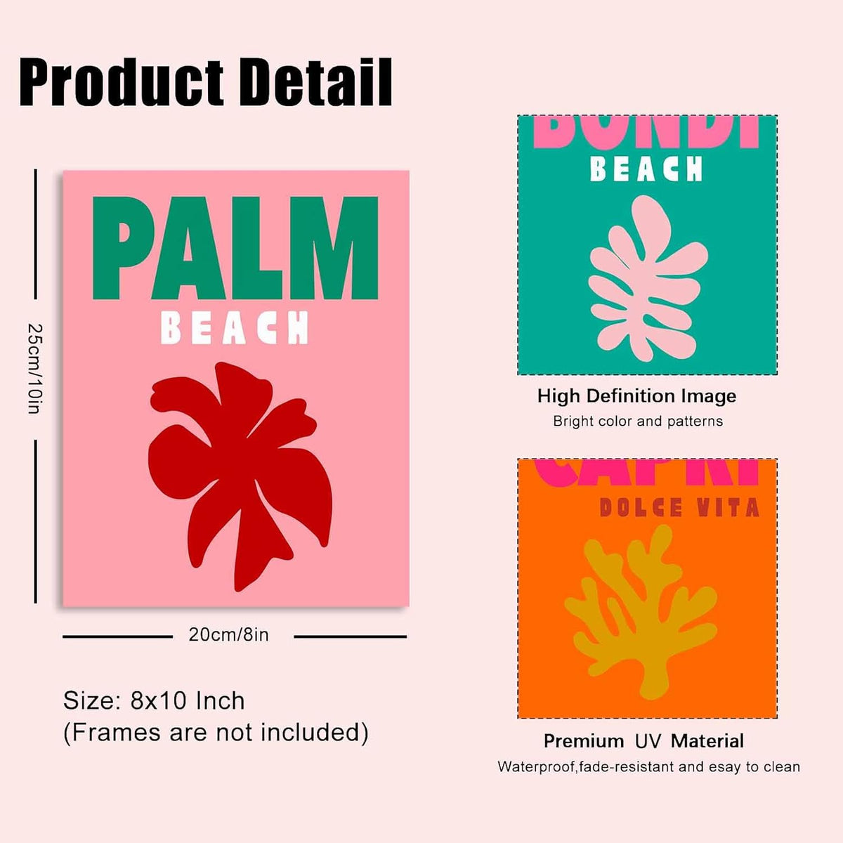 Preppy Posters for Dorm Decor, Colorful Preppy Wall Art Travel Prints, Pink Pastels College Maximalist Decor (8"x10", unframed) L730094