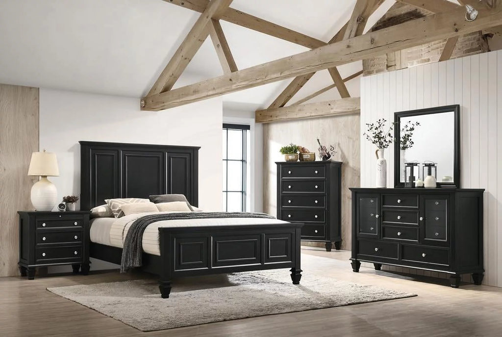 Queen Panel Bed with High Headboard Black I738