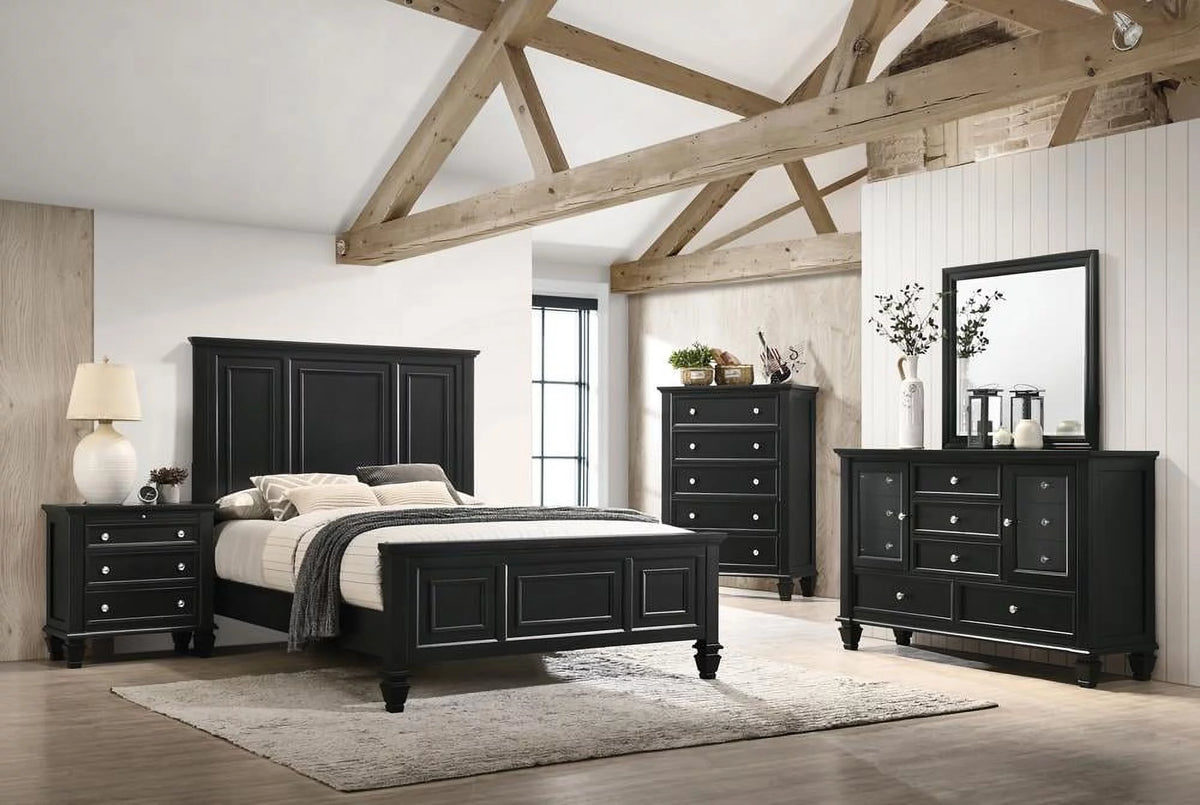 Queen Panel Bed with High Headboard Black I738