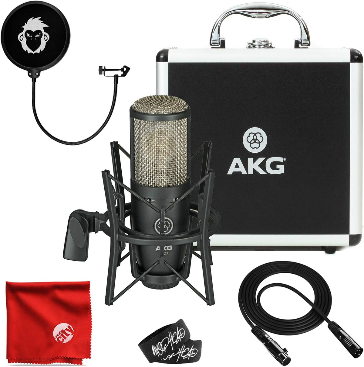 Large-Diaphragm Cardioid Condenser Microphone Bundle with XLR Cable, Pop Filter, Cable Ties and Microfiber Cloth Q548879