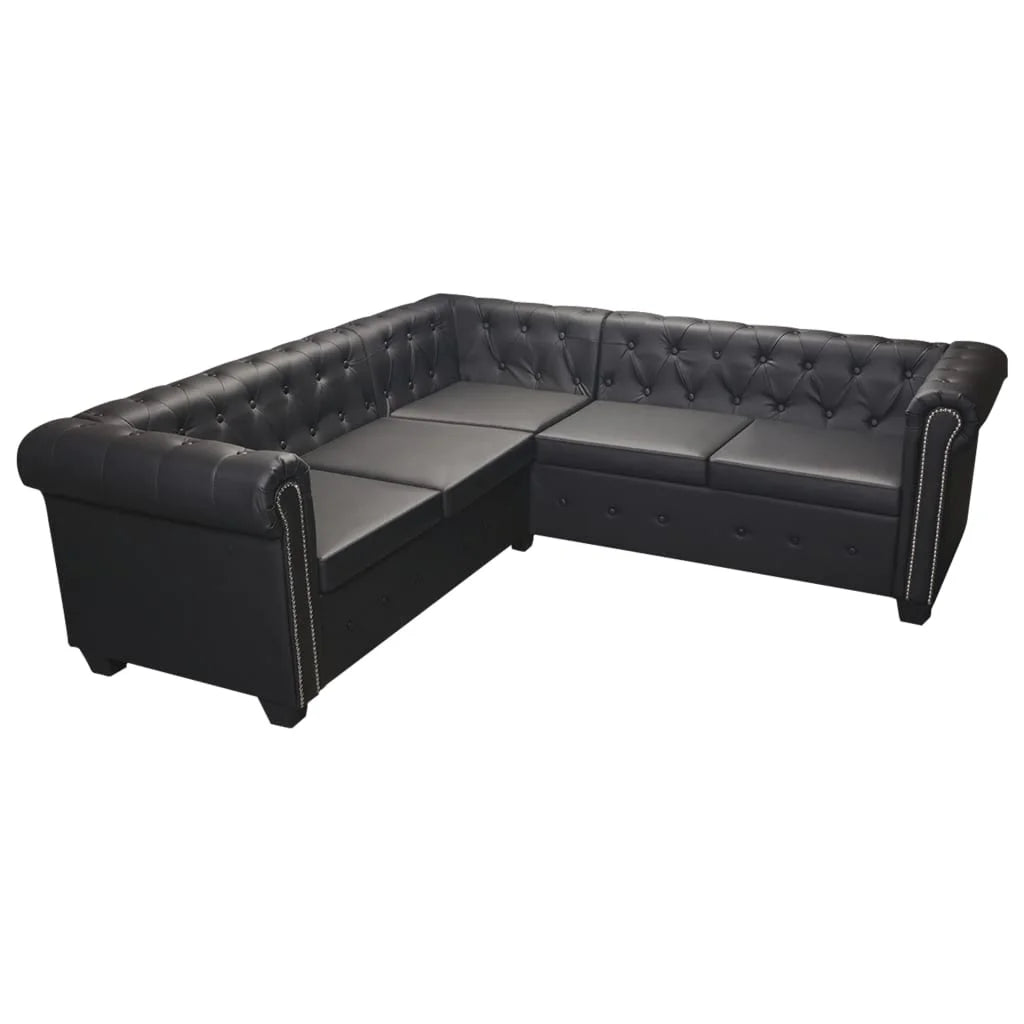 Chesterfield Corner Sofa 5-Seater Black Faux Leather K122