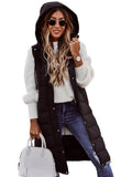 Black Hooded Long Padded Quilted Vest P2628