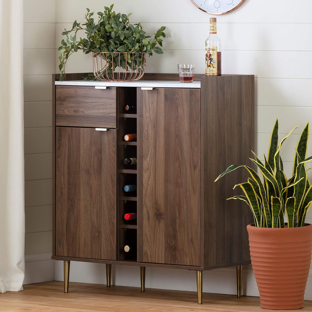 Natural Walnut and Faux Carrara Marble Buffet O242721