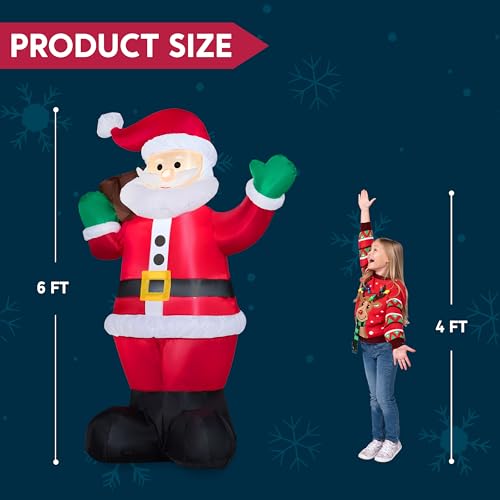 6 FT Christmas Inflatable Santa with Gift Bag with Build in LEDs N2115